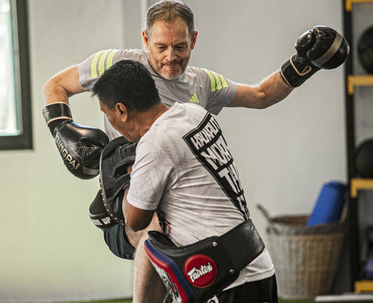 Muay Thai pad training at Elevate Khao Yai